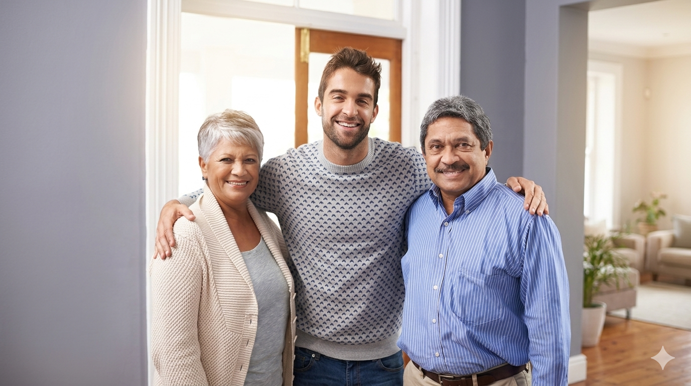 Familia pensionada feliz con Soluciones Financieras